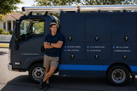 Licensed Northbridge plumber at the van