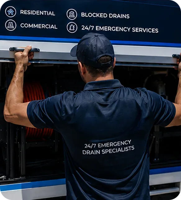 A licensed Northbridge plumber at the service van